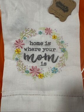 Embroidered 'Home Is Where Your Mom Is' Tea Towel - Floral Accent by Mud Pie